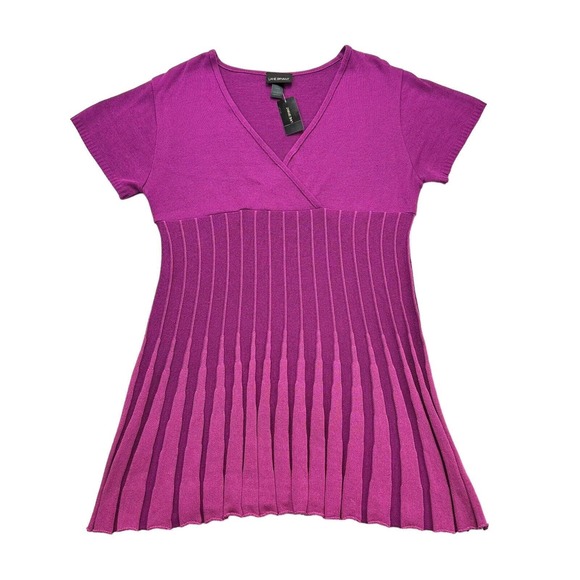 Lane Bryant Tops - Lane Bryant Tunic Womens 14 / 16 Purple Pleated Short Sleeve V Neck NWT